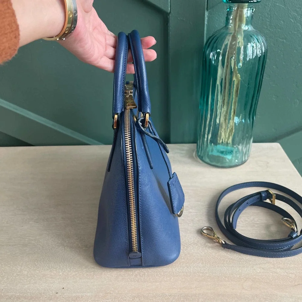 Prada Saffiano Dome Blue Mini Crossbody Bag Gold HW - Picture 7 of 14